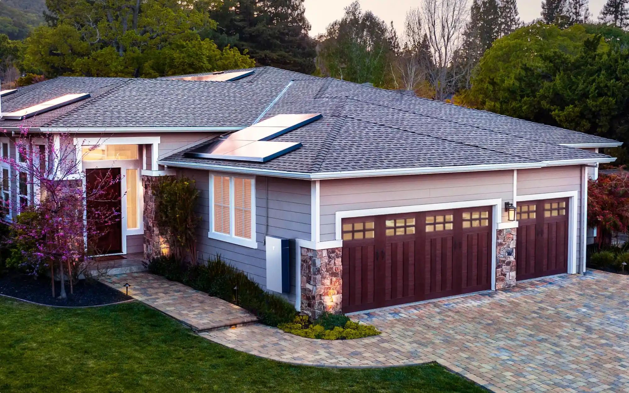 Solar panels installed on a residential roof, harnessing renewable energy for the home.